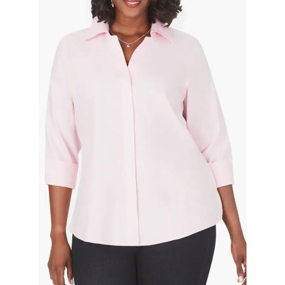 Foxcroft Taylor 3/4 Sleeve Non-Iron Stretch Shirt pink solid button up XXL - Picture 3 of 7